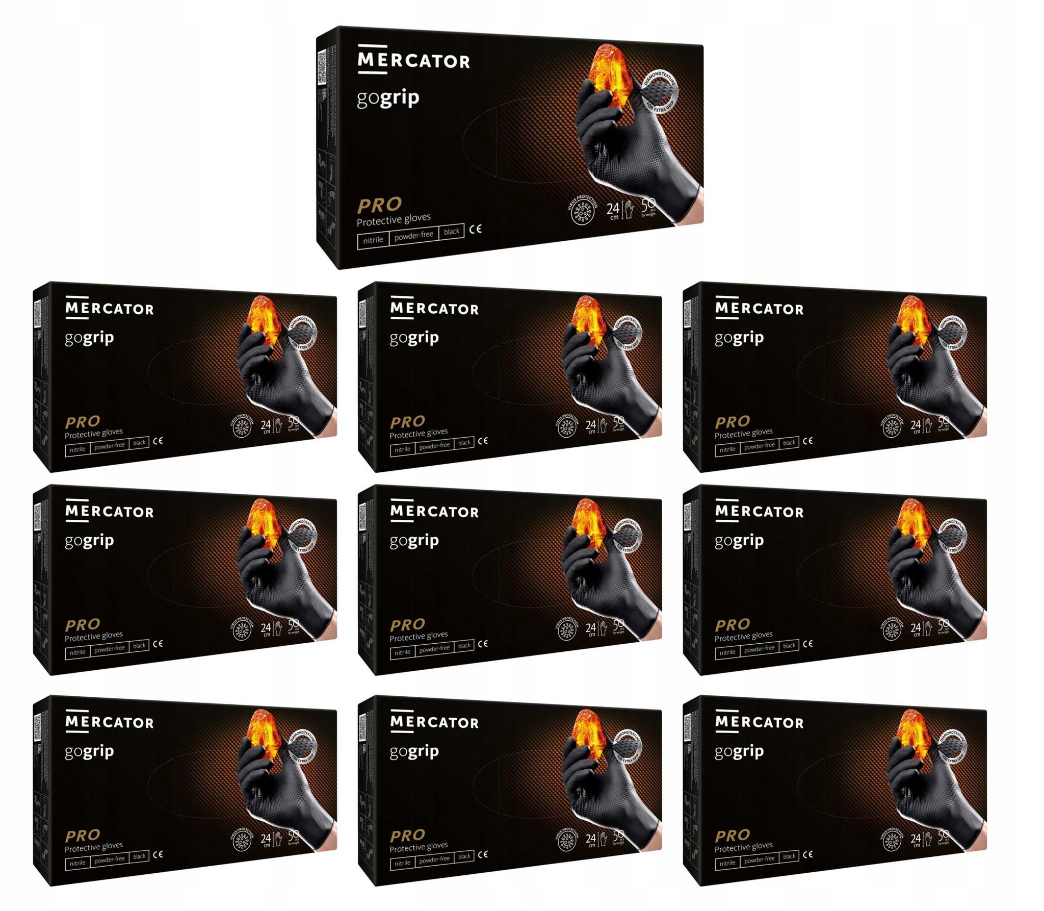 Nitrilhandschuhe, 50 Stück, Größe 9-l, Gogrip Schwarz – 10er-packung