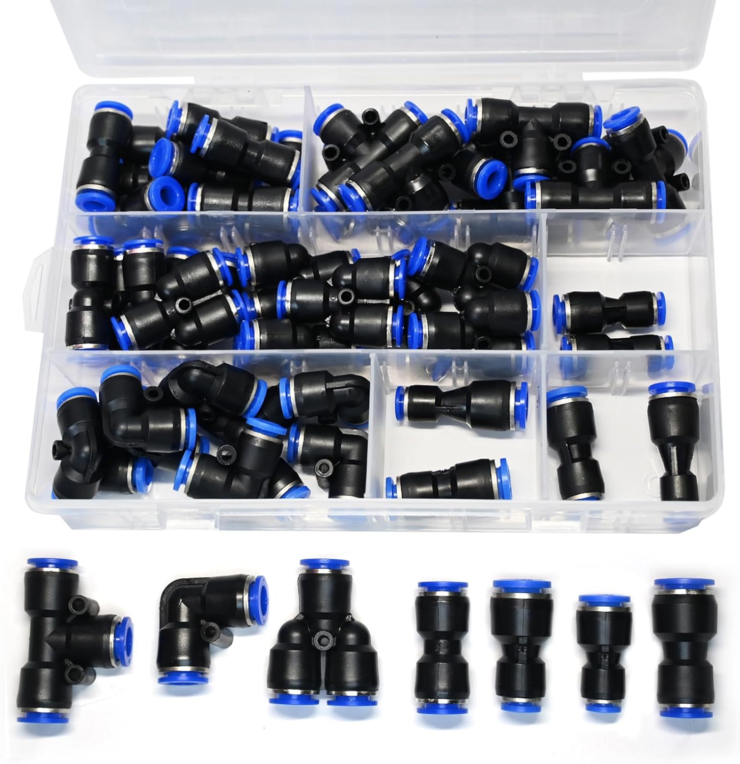 Pneumatik-verschraubungen – 46-teiliges Set – Kunststoff Und Messing – Steckverbindungssystem – Für Druckluftschläuche Und Werkzeuge – 8 Mm