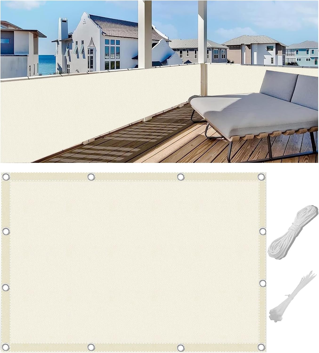 Balkon-sichtschutz – 1-teilig – Oxford-polyester – Uv-schutz – Für Garten, Terrasse Oder Balkon – Creme, 90 X 200 Cm