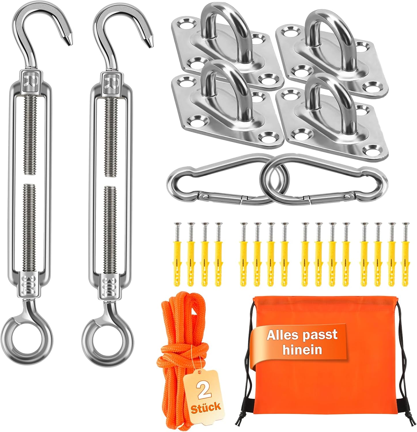 Befestigungsset Für Sonnensegel – 43-teilig, Edelstahl 304, M6 – Gartenspanner