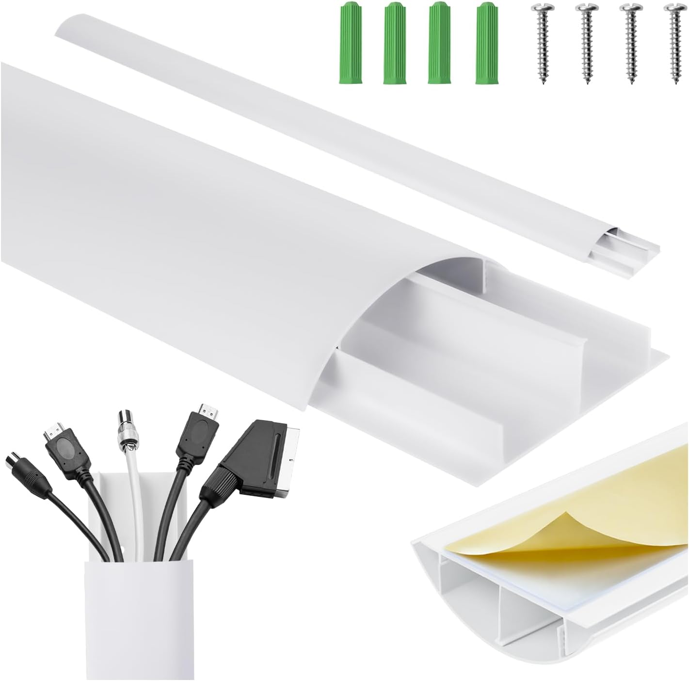 Kabelkanal Aus Aluminium – 1 Stück – Weiß – Halbkreisförmiges Profil – Kabelmanagement – 750 X 62 X 20 Mm