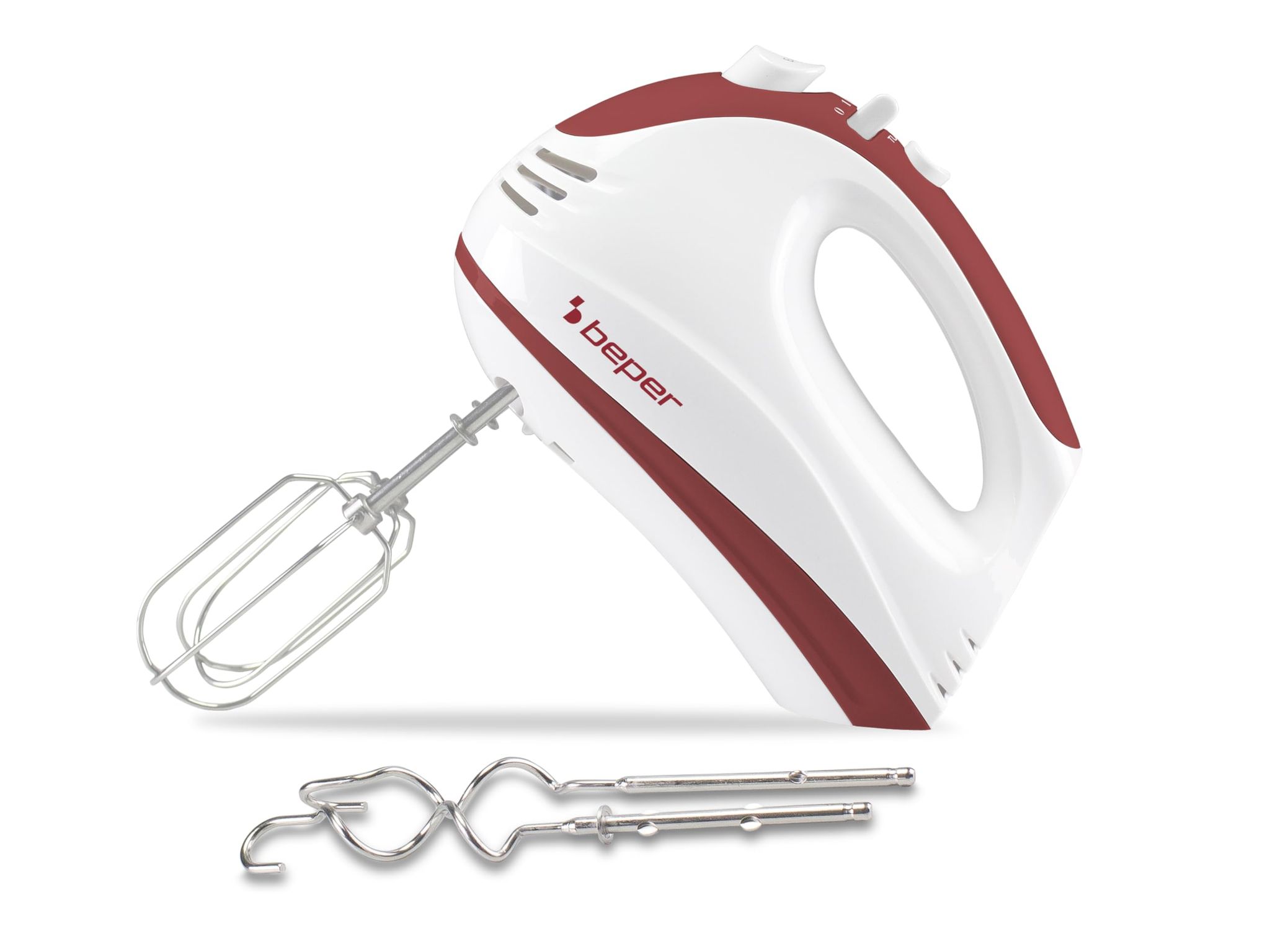 Beper P102sba101 Elektrischer Mixer 300 W, Elektrischer Schneebesen Mit 2 Rührbesen, 2 Schneebesenaufsätzen, 5 Geschwindigkeitsstufen Und Turbofunktion, Ergonomischer Griff, Weiß/rot