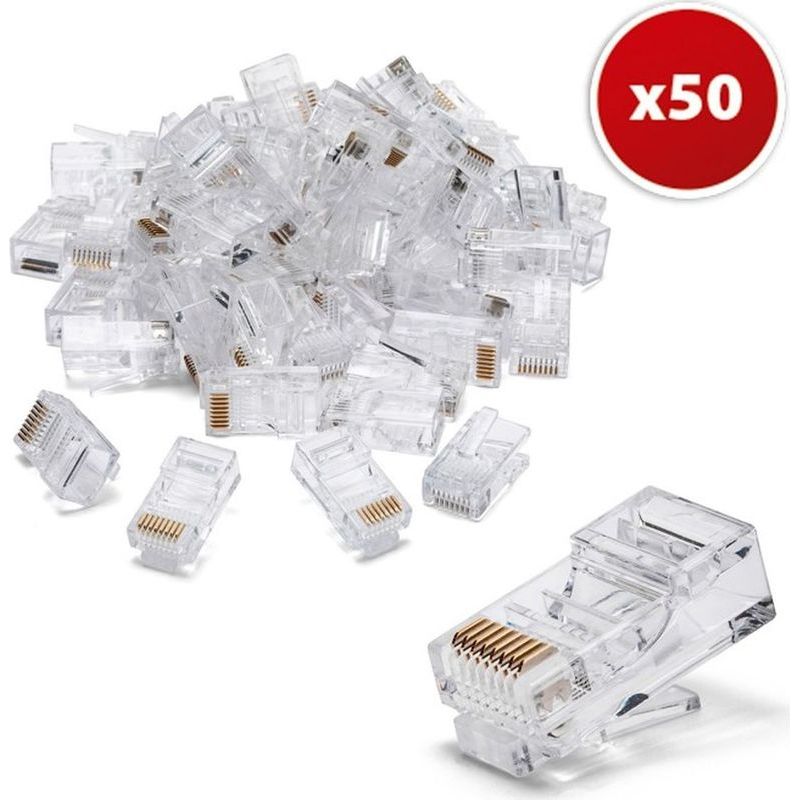 Rj45-stecker Für Cat-6-utp-ethernetkabel – Transparent – Vergoldete Kontakte – 50er-packung