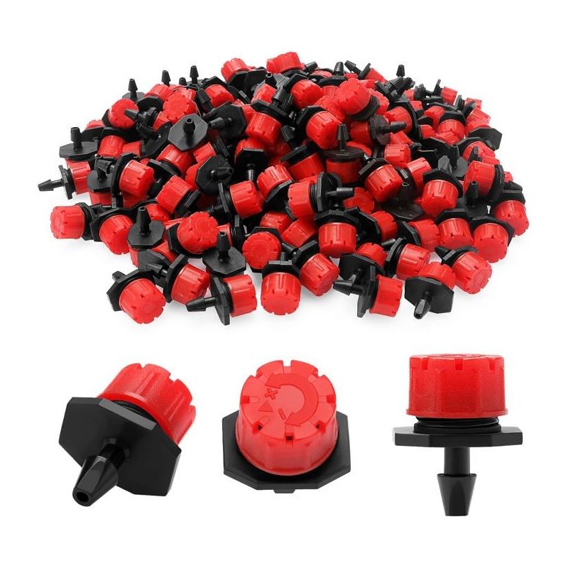 Ecleanfy - 200 Verstellbare 360°-mikro-bewässerungströpfchen (rot) – 1/4"-anschluss Für 4/7 Mm Schläuche, Selbstreinigend