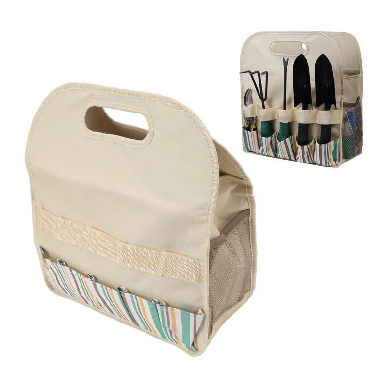 Ecleanfy – Große Gartengerätetasche Aus 600d Oxford-gewebe – Beige Gestreift