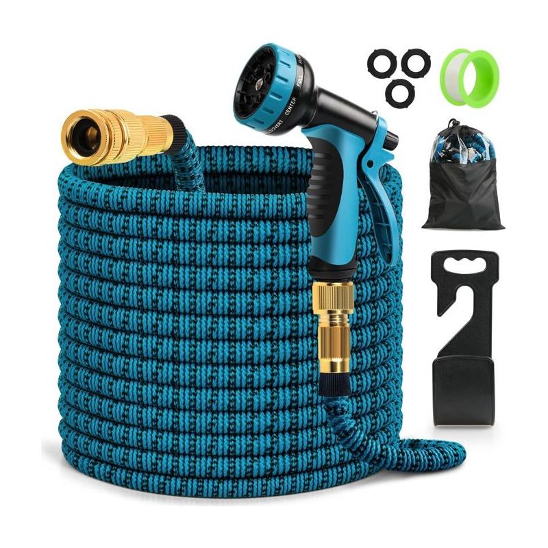 Ecleanfy - Aimoonsa 15m Dehnbarer Gartenschlauch Mit 10-funktions-spritzpistole Und 1/2-3/4 Messinganschlüssen