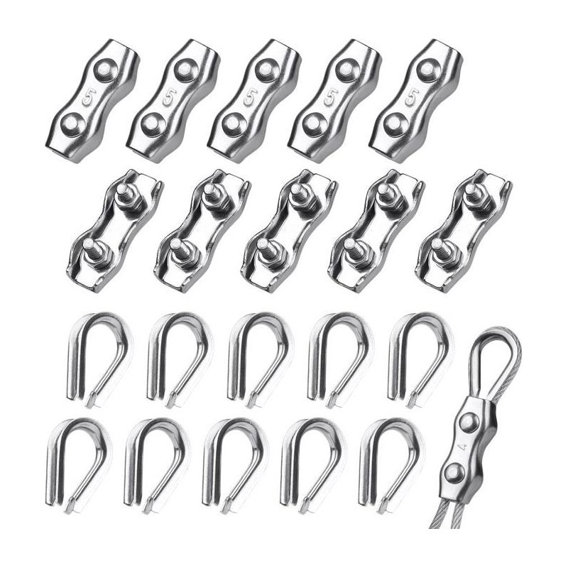 Ecleanfy – 10 Stück 5-mm-stahlkabelklemmen + 10 Stück Kabelschuhe, Edelstahl 304 Für 3–4 Mm Stahlkabel, Wäscheleine