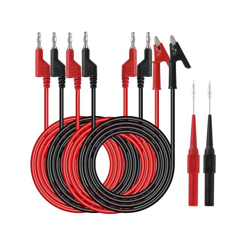 Ecleanfy – Multimeter-messleitungen Mit Multimeter-prüfspitzen, Krokodilklemmen, Bananensteckern, 4 Mm, Schwarz/rot, 6 Stück