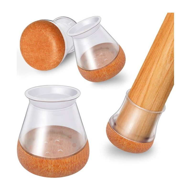 Ecleanfy – Transparente Silikon-stuhlbeinkappen 14–20 Mm Mit Filz – 12er-packung
