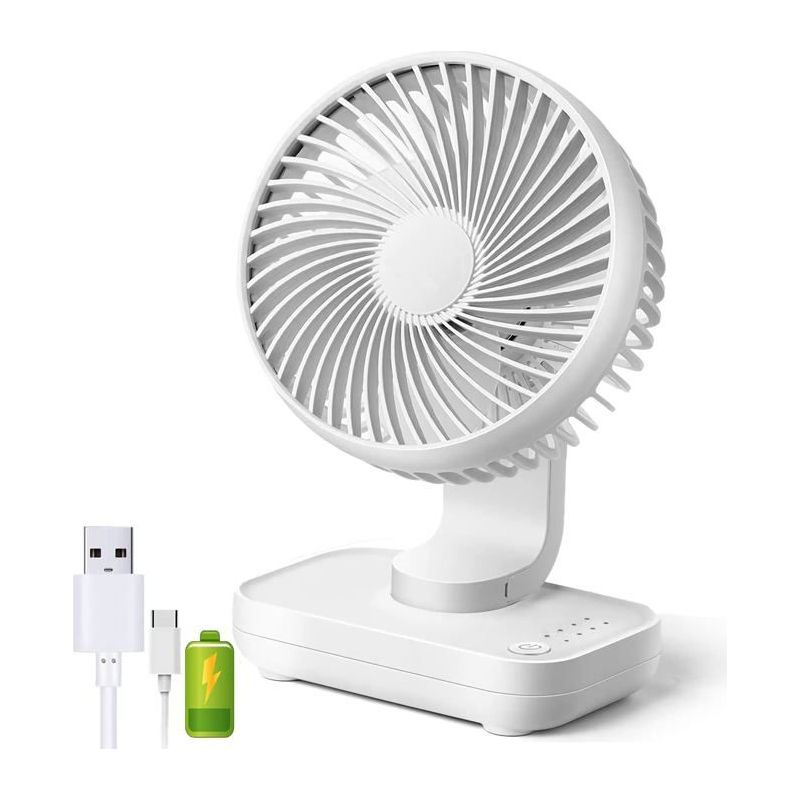 Leiser Tischventilator Mit 4 Geschwindigkeitsstufen Und 90° Verstellbarem Neigungswinkel, Mini-usb-wiederaufladbar, Ideal Für...