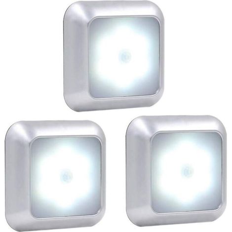 Set Aus 3 Wandmontierten 6-led-nachtlichtern Mit Drahtlosem Bewegungsmelder (silberner Rahmen, Weißes Licht)