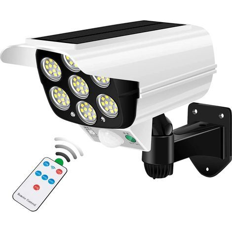 Solarbetriebener Außenstrahler Mit Bewegungsmelder, 2000 Lumen, 77 Leds, Fernbedienung, Ip66 Wasserdicht, Drahtlose Attrappe Einer Sicherheitskamera Für Veranda, Garten, Terrasse, Einfahrt.
