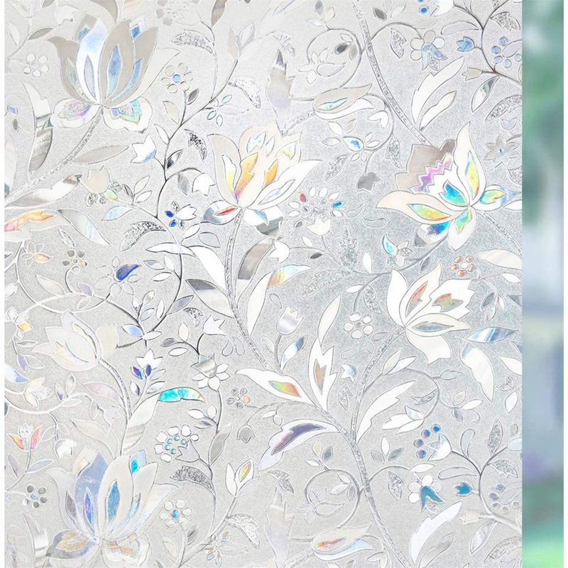 Elektrostatische Fensterfolie – 90 % Sichtschutz – Uv-schutz – Dekoratives Tulpenmuster – 30 X 200 Cm