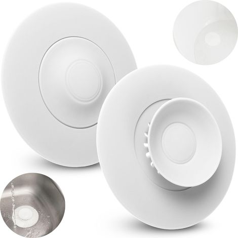 Universeller Abflussstopfen, 2 Stück, Ø 11 Cm, Weißes Silikon, Integrierter Lebensmittel- Und Haarfilter, Für Abflüsse Bis Ø 80 Mm, Für Spülbecken, Waschbecken Und Badewannen