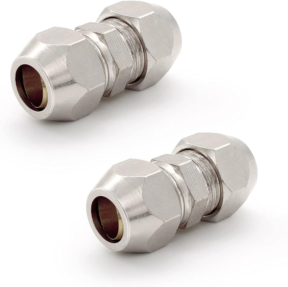 4 Pièces Raccord Olive 8mm Gaz, Argent Tuyau Pneumatique Raccord, Cuivre Nickelé Tube Double Droite Connecteur Rapide, Convient Pour Plomberie, Compresseur D'Air