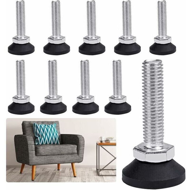 10 Pices Vis De Rglage Pour Meuble M1040mm Pieds De Nivellement Pour Meubles Pied Vrin Rglable En Acier Galvanis Pieds De Mise Niveau Pieds Vrin De Meuble Pour Armoire, Placard, Table,