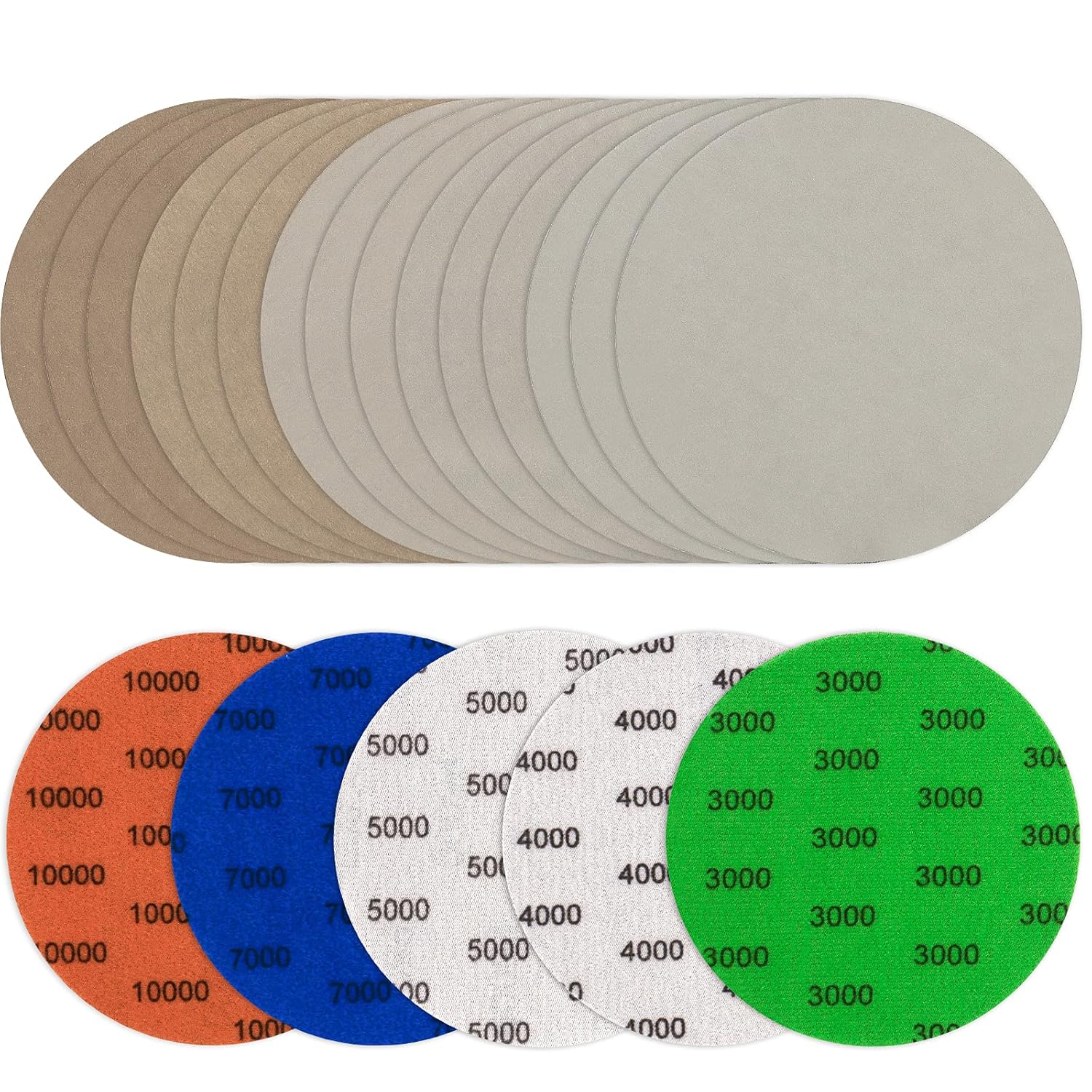 Lot De 25 Disques Abrasifs Ronds De 150 Mm Pour Ponceuse Électrique Grain 3000/4000/5000/7000/10000