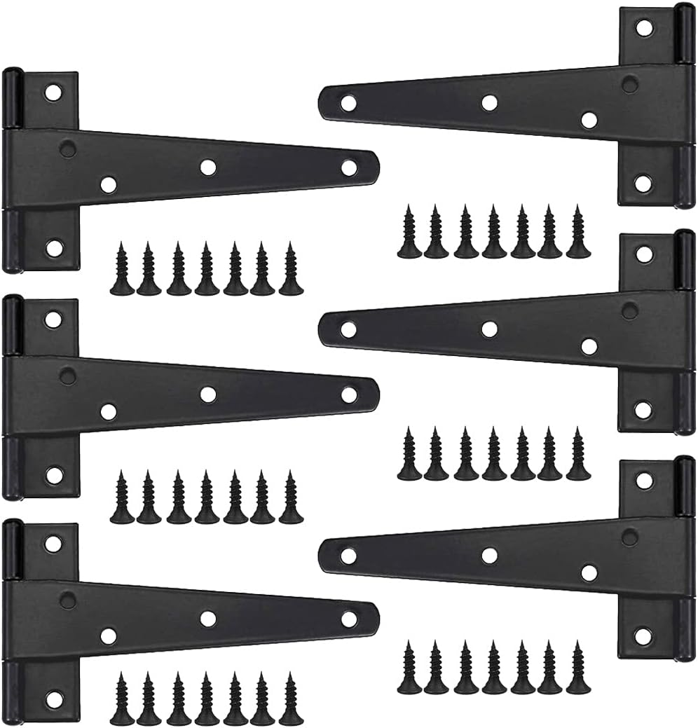 Charniere Porte Lourde 6pcs, Charniere Porte 6 Pouces,charnière En T Noires Avec Vis, Charniere Plate Inox Charnières De Portes En Fer Charnières Robustes Pour Portes, Fenêtres,entrept,abris De Jardin