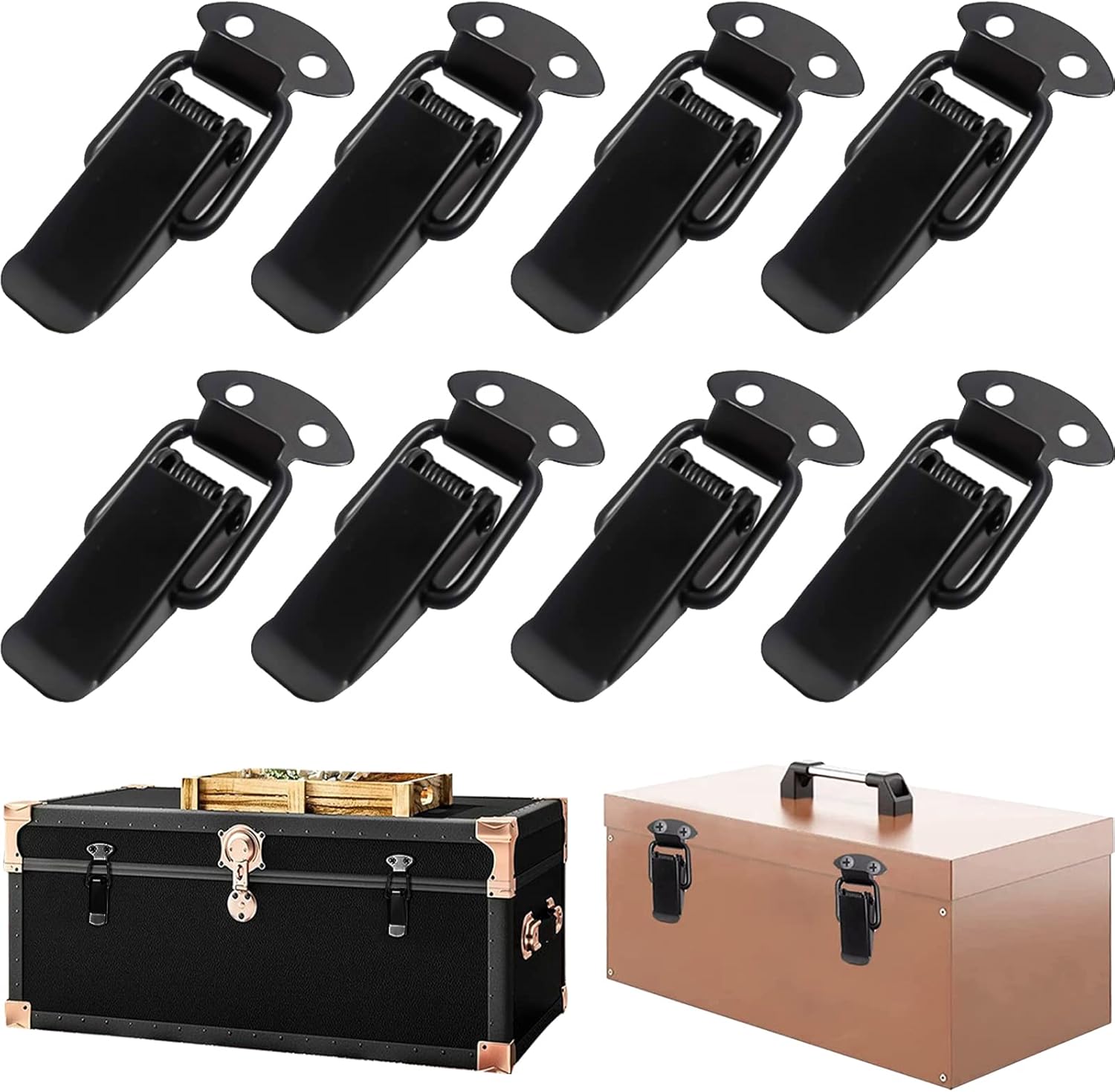 Lot De 8 Fermoir Bascule Acier Inoxydable, Fermeture Levier Moraillon De Porte,métal Noir Loquet,loquet Ressort,pour Bote Outils, Tiroir, Armoire (noir)