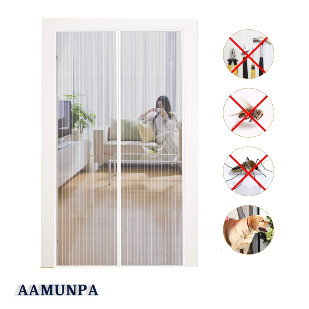 Moustiquaire Porte Magnétique 140x240cm Rideau Anti Mouche Bande Adhésive Fermeture Automatique Maille Ultra Fine Installation Sans Outil Facile Pour Enfants Et Animaux De Compagnie, Blanc