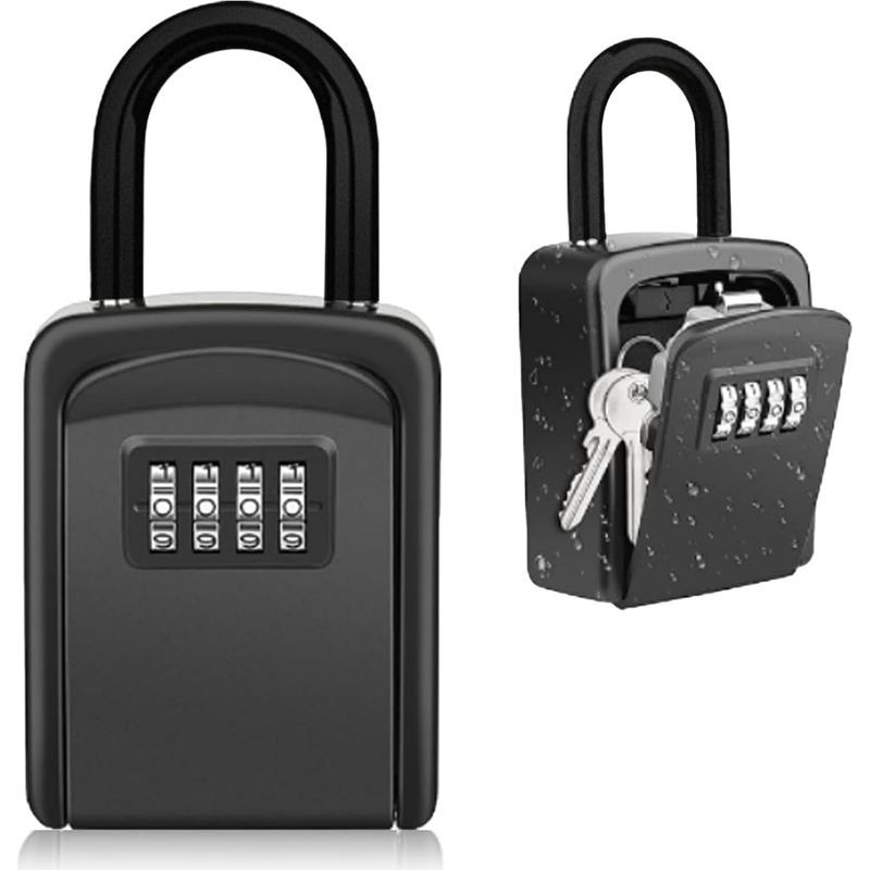 Noir Boite A Clefs Murale Sans Installation, Avec Code 4 Chiffres, Boîte À Clés Suspendue Avec Manipuler,sécurisée Exterieur Pour Entrepôts, Porte, Garages, Entrées De Secours
