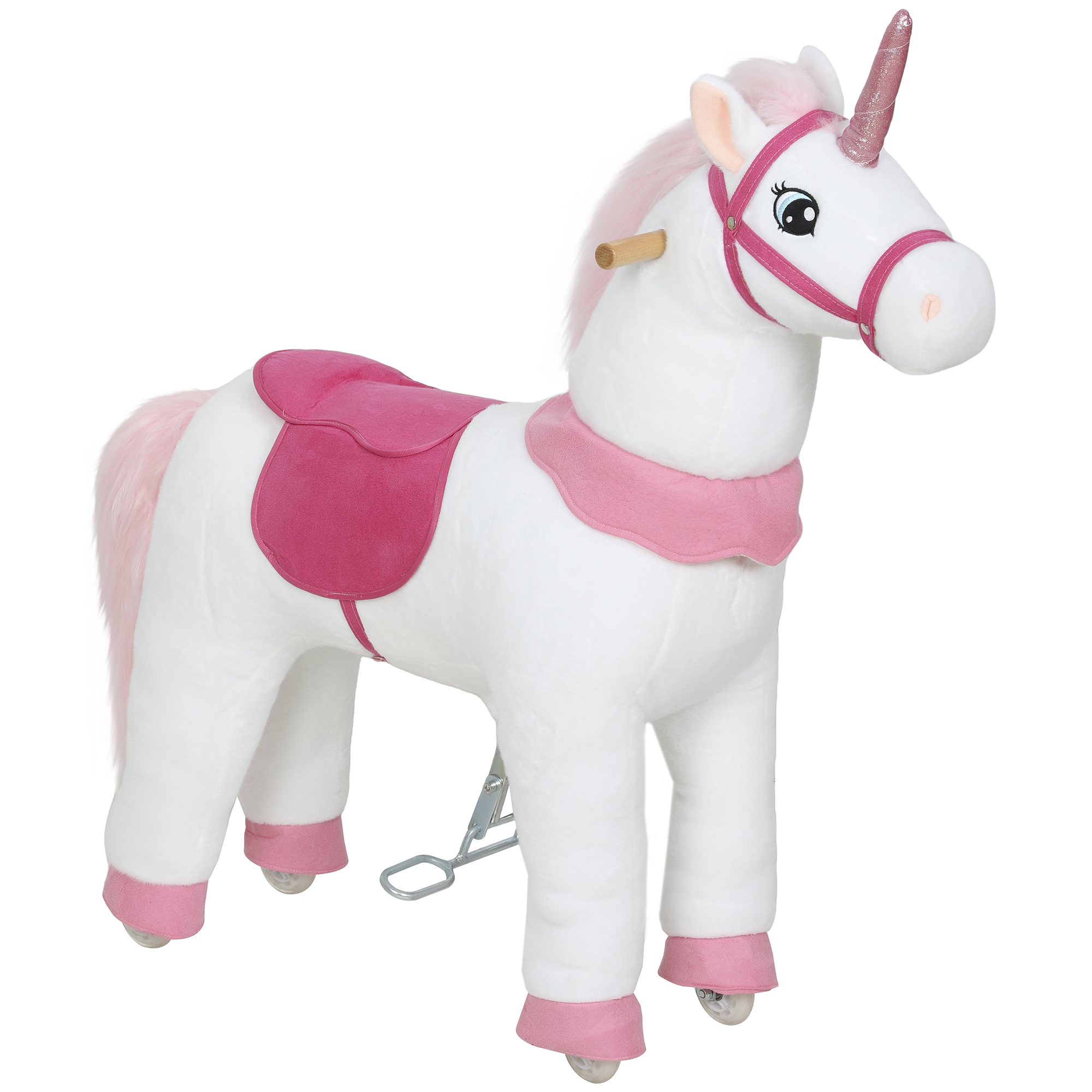 Schaukelpferd Einhorn Aus Plüsch Mit Metall Und Polyester, 96x36x96 Cm, Homaire - Weiß+rosa