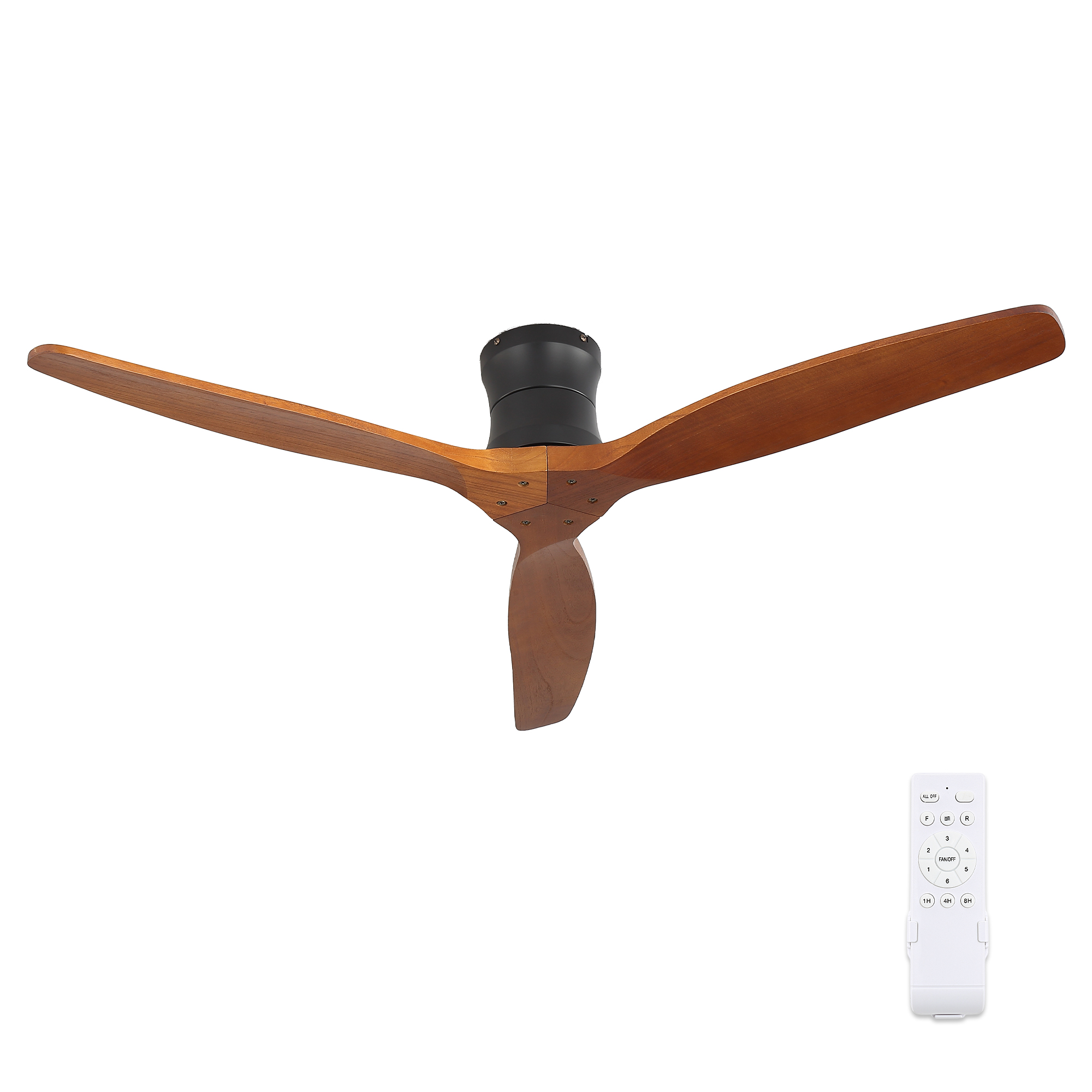 Deckenventilator Ohne Beleuchtung, 132 Cm, Großer Leiser Deckenventilator Für Wohnzimmer Und Schlafzimmer, 3 Massivholzflügel, Schwarz