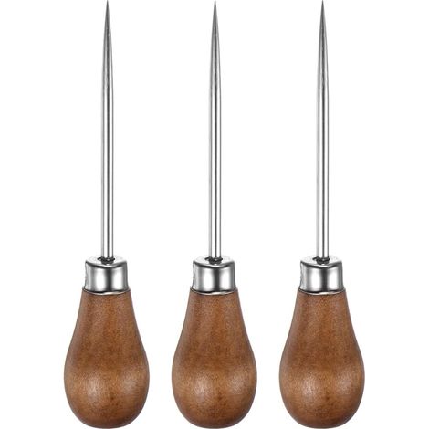 Set Aus 3 Handnähnadeln Mit Holzgriffen Zum Lochen, Markieren, Durchstechen, Reparieren Und Für Handarbeiten Mit Leder, Holzfarbe