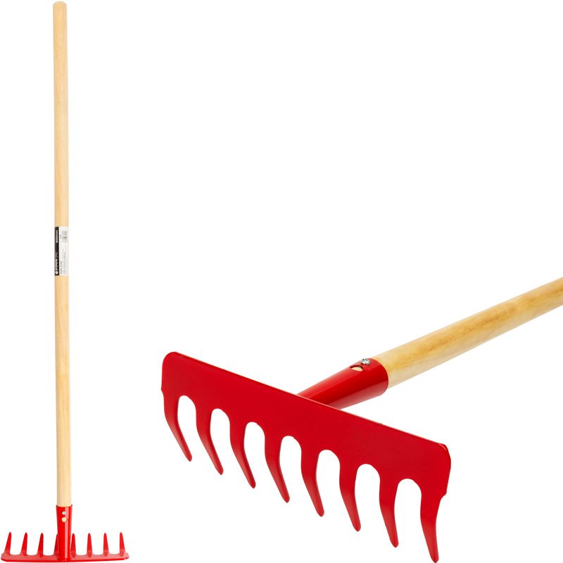 Gartenrechen Strend Pro Herrison 813-04, Metall, 8-zinkig, Mit Holzstiel 900 Mm, Mini