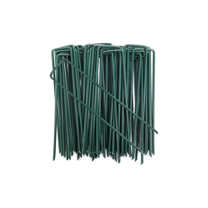 Keepbuying – Grüne, Verzinkte Stahl-befestigungspfähle – 100er-packung – U-förmige Bodenanker Für Unkrautvlies – 150 X 25 Mm, Ø 3 Mm