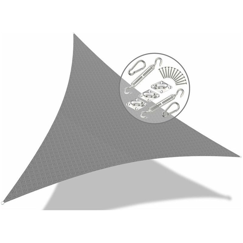 Vounot – 3x3x3 M Graues Dreieckiges Sonnensegel – 90 % Uv-schutz – Reißfestes 180 G/m² Hdpe – Befestigungsmaterial Inklusive
