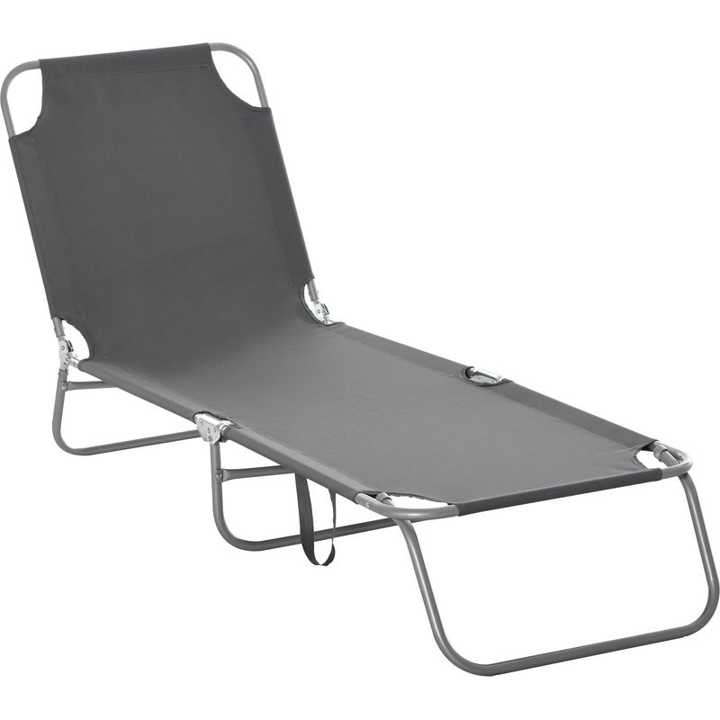 Klappbare Sonnenliege Aus Metall Und Polyester, Gartenstuhl Mit Mehrfach Verstellbarer Rückenlehne, Outdoor-chaiselongue, Grau