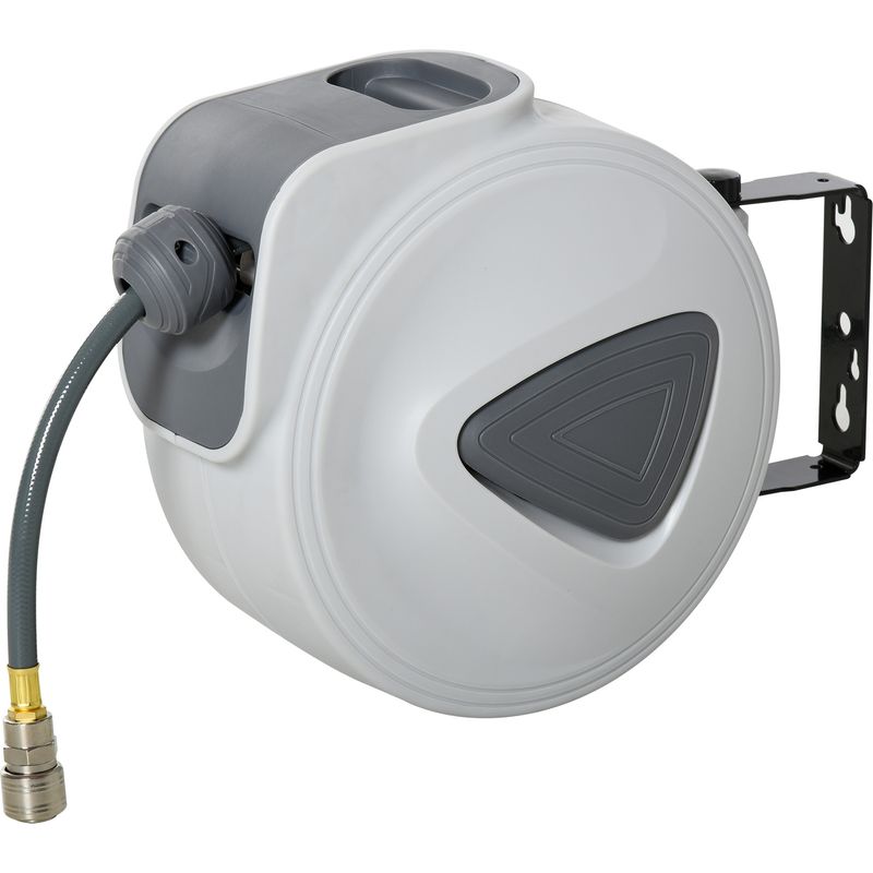 Automatische Druckluftschlauchtrommel 10 M + 0,9 M, Einziehbare Trommel Mit 3/8"-innendurchmesser-schlauch Und 1/4"-bspt-anschluss, Grau