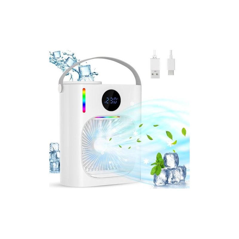 Tragbare Klimaanlage, Leise 900-ml-klimaanlage, 4-in-1-luftkühler, Usb-mini-ventilator, 3 Geschwindigkeiten, 2 Nebelmodi, Für Schlafzimmer (weiß A)