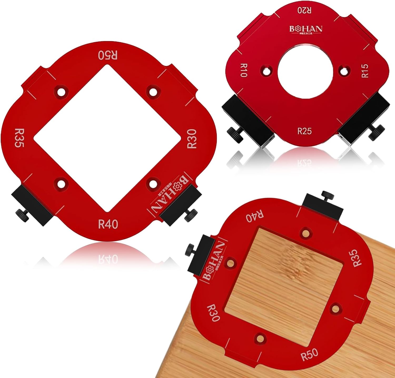 Eckwinkel-schablone – 2er-set – Aluminiumlegierung – Radius R10–r50 – Holzbearbeitung – Rot