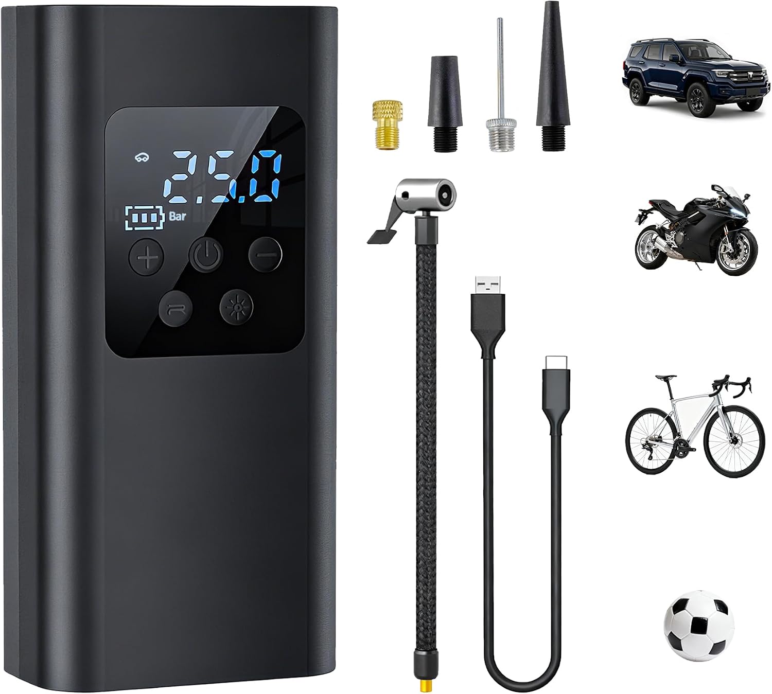 Tragbarer Luftkompressor 150 Psi – 1 Stück – 6000 Mah – Automatische Led-abschaltung – Für Auto, Motorrad Und Fahrrad