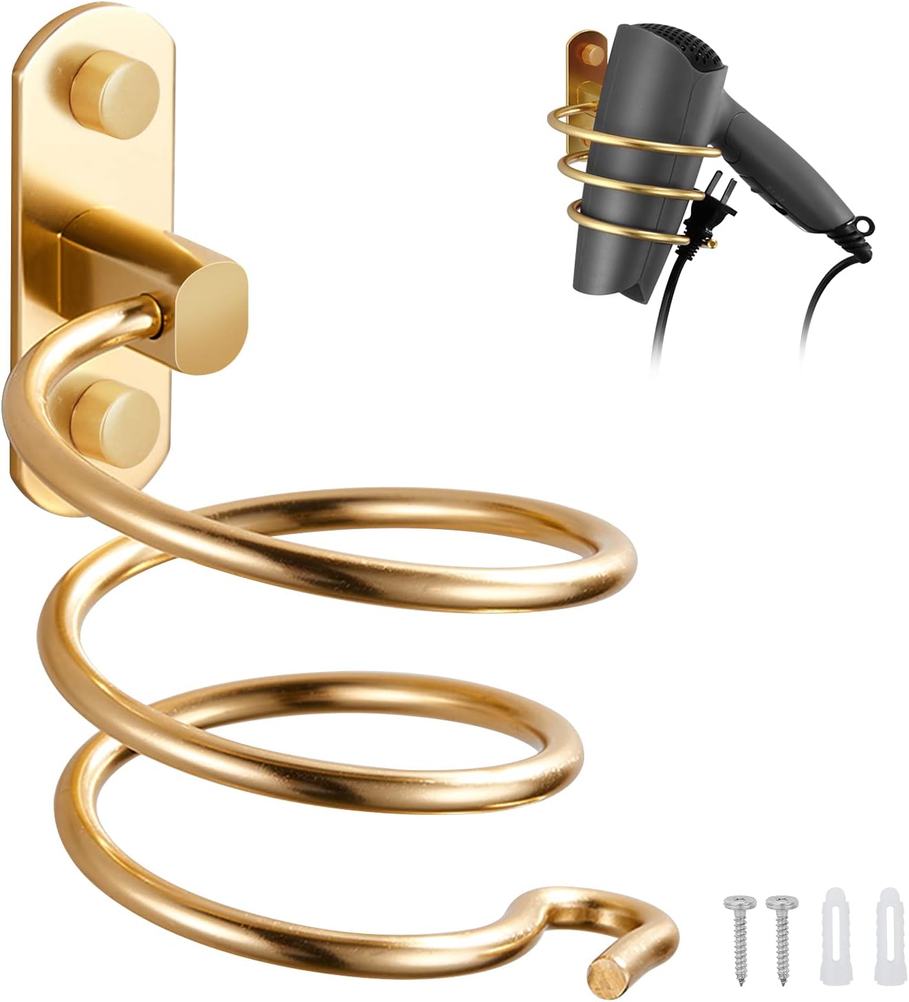 Wandhalterung Für Haartrockner – 1 Stück – Aluminium – Spiraldesign Mit Kippschutz – Bad/küche – Gold