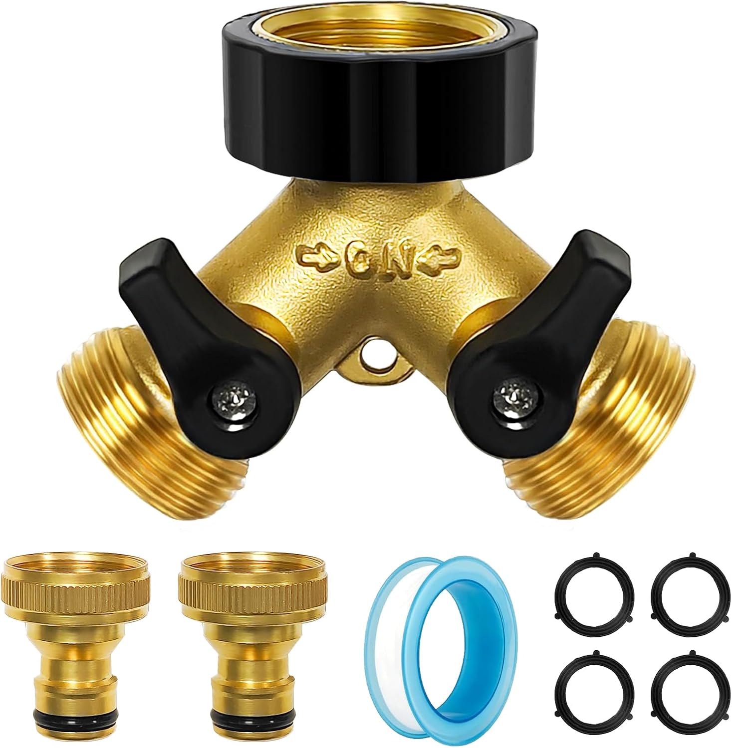 2-wege-y-verteiler-schlauchanschluss 3/4", Gartenhahnadapter, Mit Separaten Absperrventilen, Für Haus, Gartenschlauch Und Außenbereich (gold)