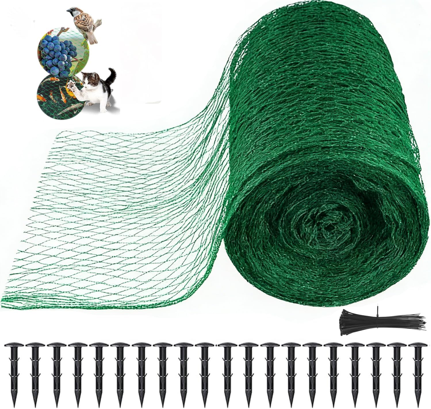 Vogelschutznetz – 1 Stück – Polyethylen – Pflanzenschutz – Garten, Gemüsebeet, Obstgarten – Grün, 4 X 15 M