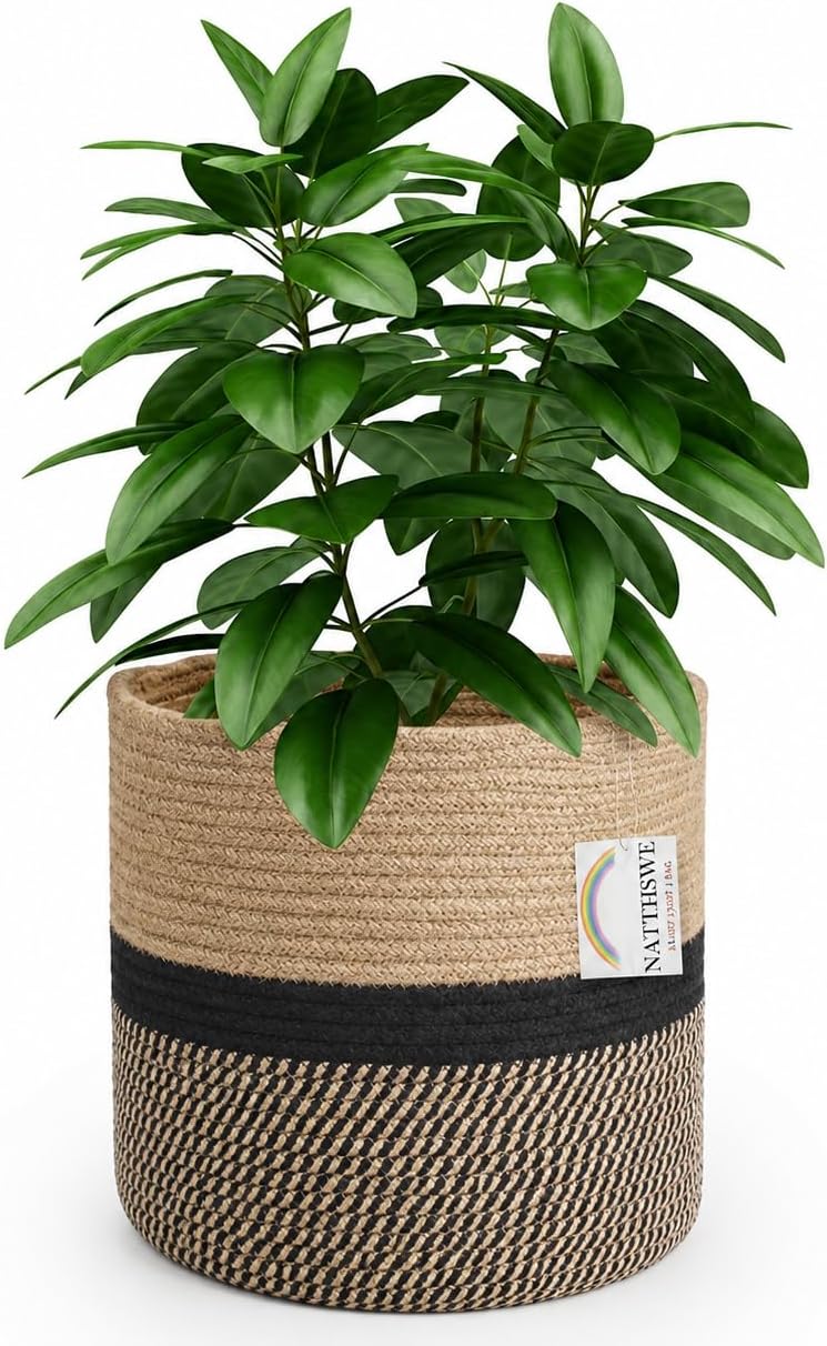 Pflanztopf Aus Baumwollseil – 1 Stück – Geflochtenes Gewebe Mit Futter – Faltbarer Pflanzkorb – Für Wohnzimmer, Balkon Oder Andere Innenräume – 30 X 30 Cm
