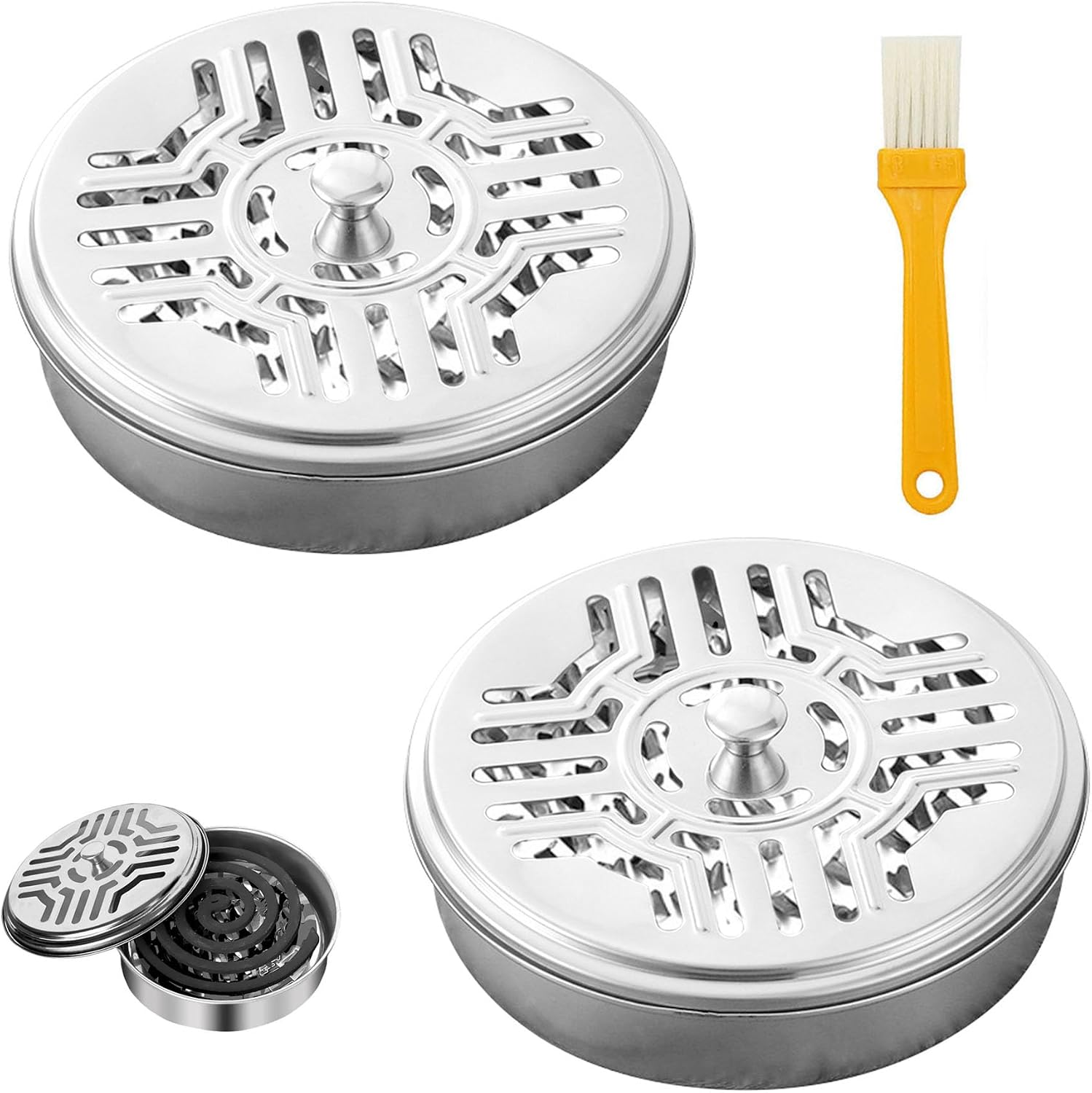 Set Mit 2 Spiralförmigen Mückenschutzbehältern – Verzinkter Stahl – Box Mit Deckel Und Griff – Wärmeableitung – Camping, Haus, Garten – 15,5 X 14 X 5 Cm