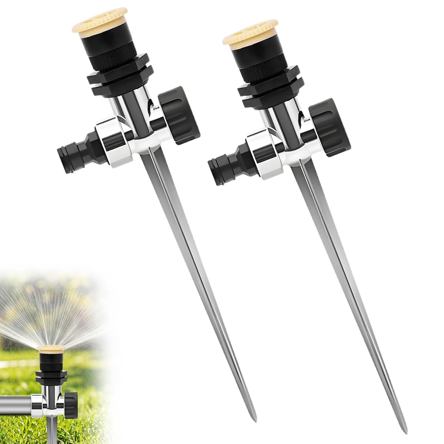 Gartensprenger – 2 Stück – Zinklegierung – 360°-drehung – Bewässerung Von Rasen Und Gemüsegarten – Silber