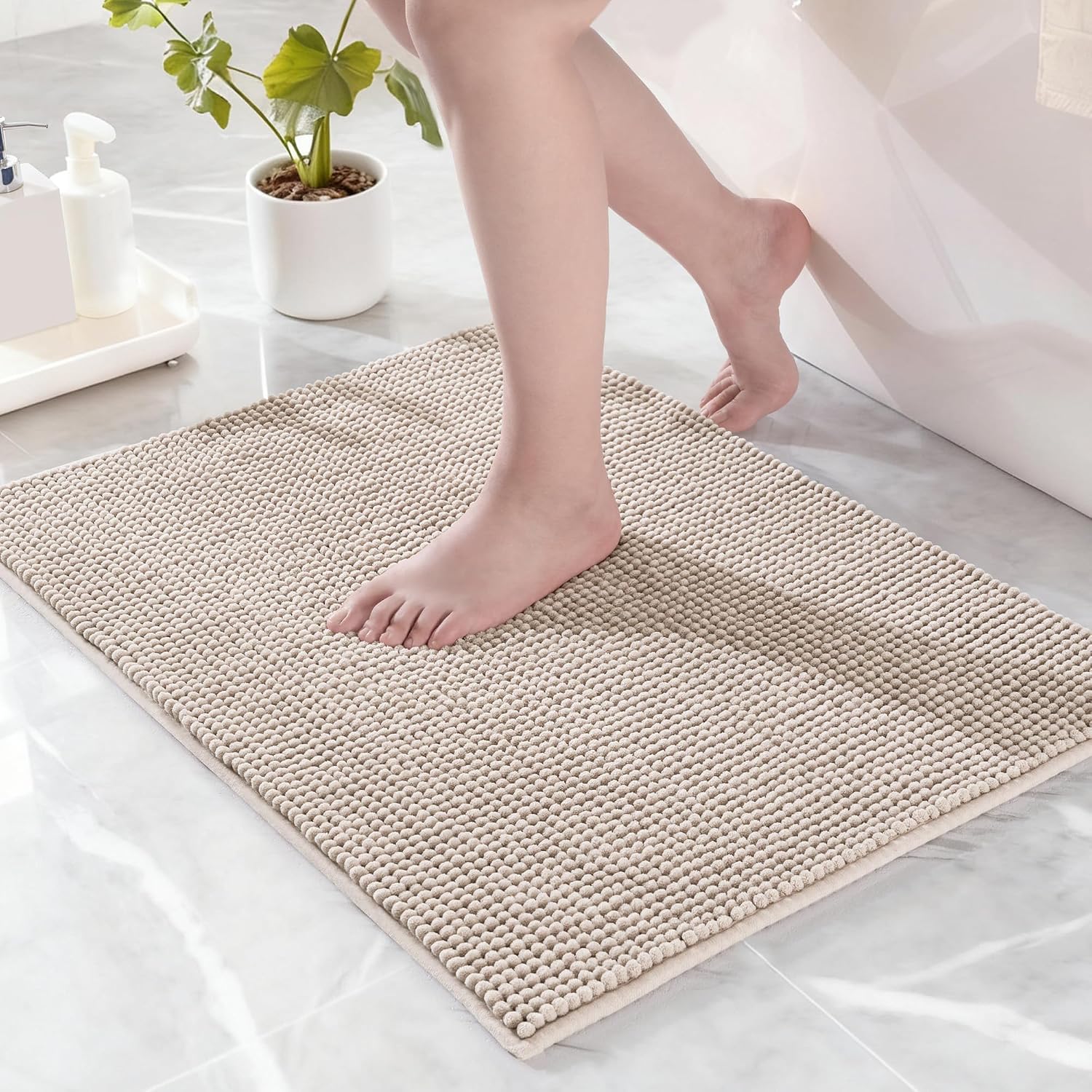 Badematte – 1 Stück – Chenille – Saugfähig Und Rutschfest – Für Bad Und Dusche – 40 X 60 Cm, Kamel