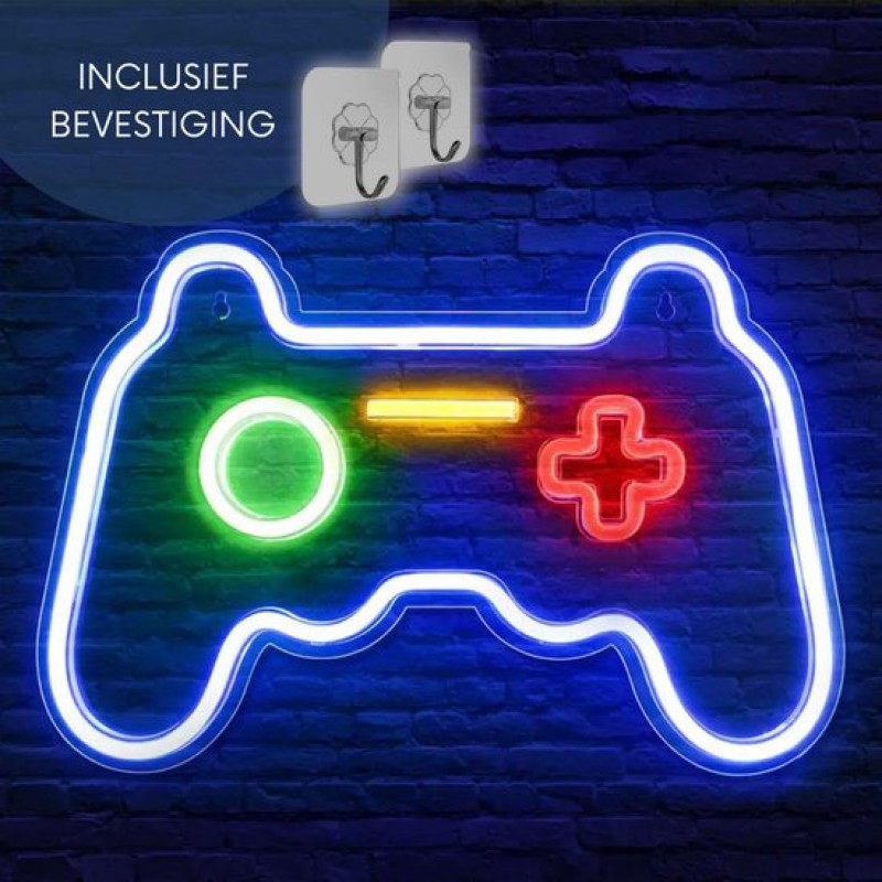 Zoezo – Neon-wandleuchte In Form Eines Gamecontrollers – Led – Inkl. 2 Aufhängehaken – Neonbeleuchtung – Ambientebeleuchtung – Led-lampe – Entspannungsbereich