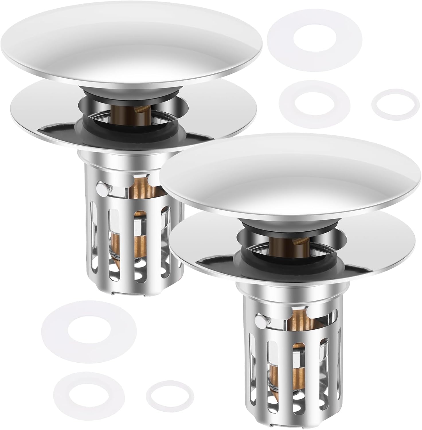 Set Mit 2 Pop-up-waschbeckenabflussstopfen Für 28–55 Mm Waschbecken, Waschbeckenstopfen Mit Filter, Edelstahl-waschbeckenstopfen