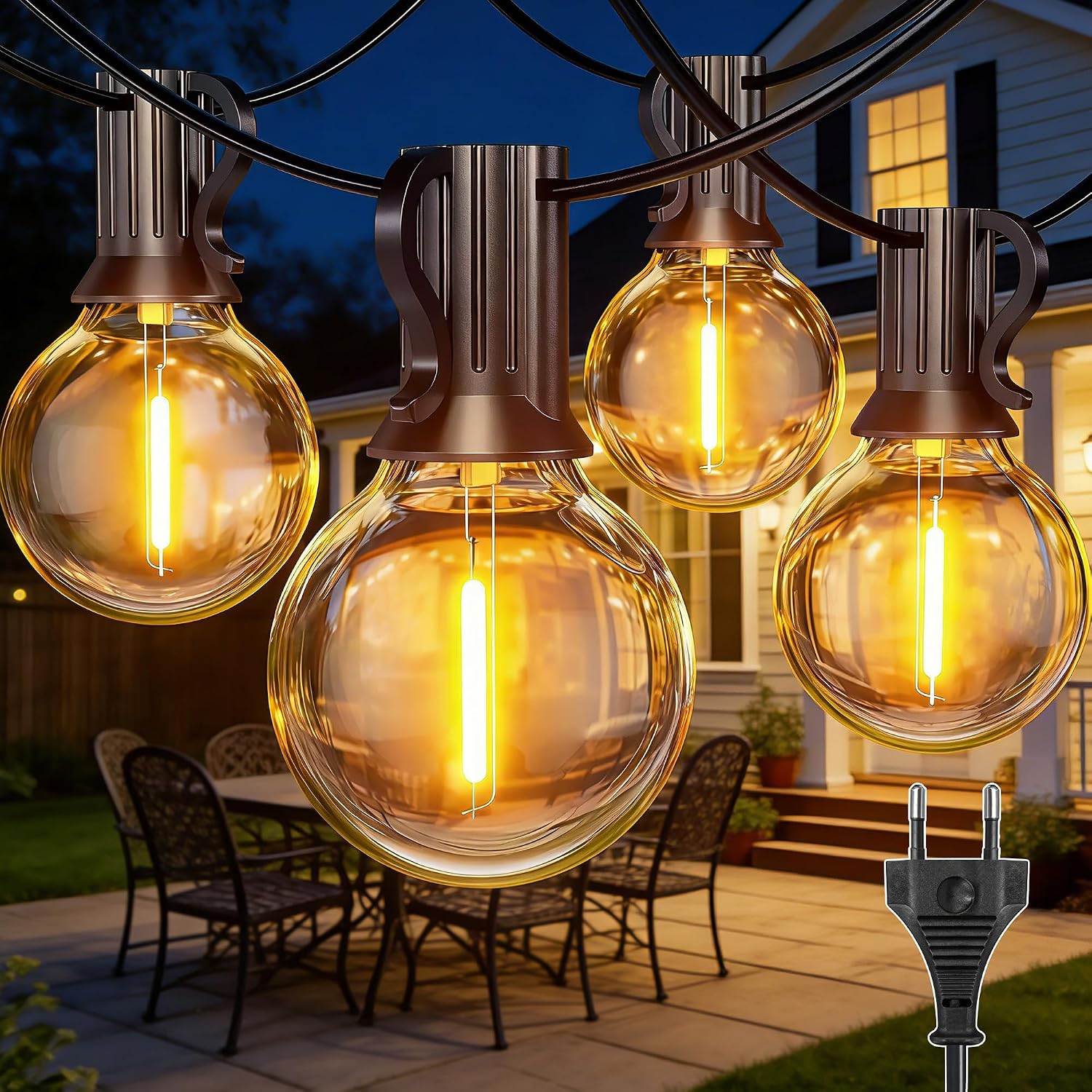 20 M Lange Lichterkette Für Den Außenbereich, 35+2 G40-glühbirnen, Ip45 Wasserdicht, Verbindbar, Plug & Play Led-lichterkette Für Garten, Terrasse, Balkon, Zuhause, Partys