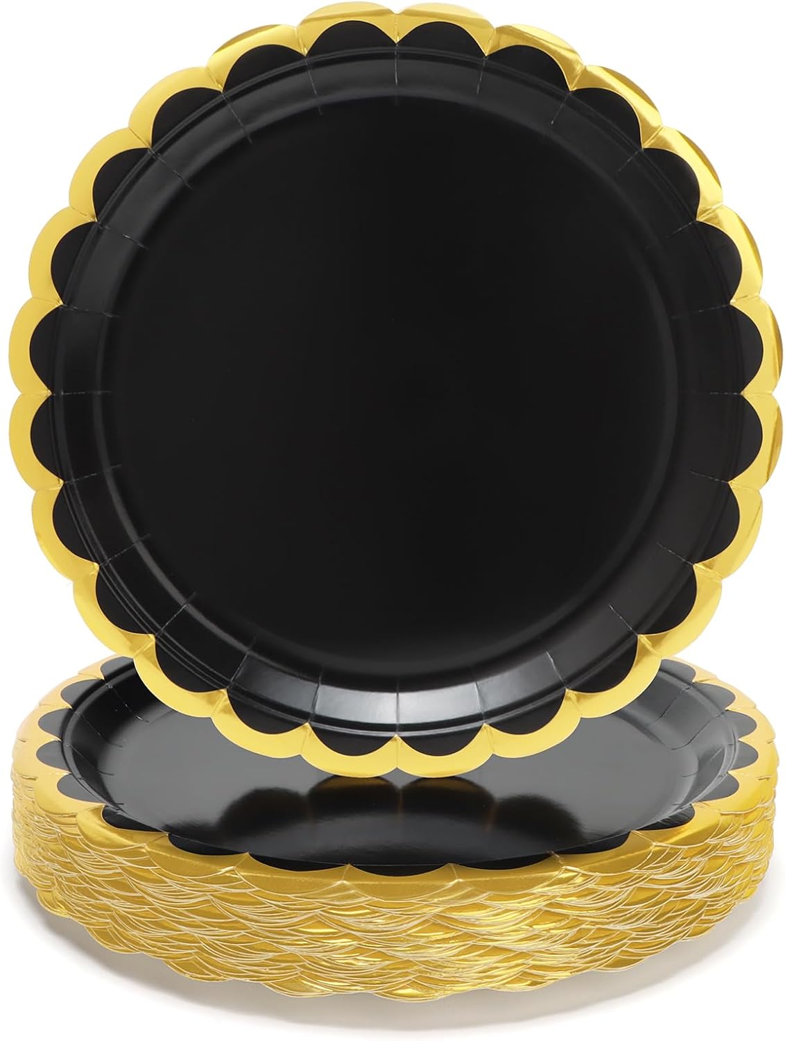 Set Mit 50 Heißgeprägten Papptellern – 23 Cm – Schwarz – Für Hauptgerichte Und Desserts – Ideal Für Alle Jahreszeiten, Feiertage, Hochzeiten, Geburtstagsfeiern Und Als Partydekoration