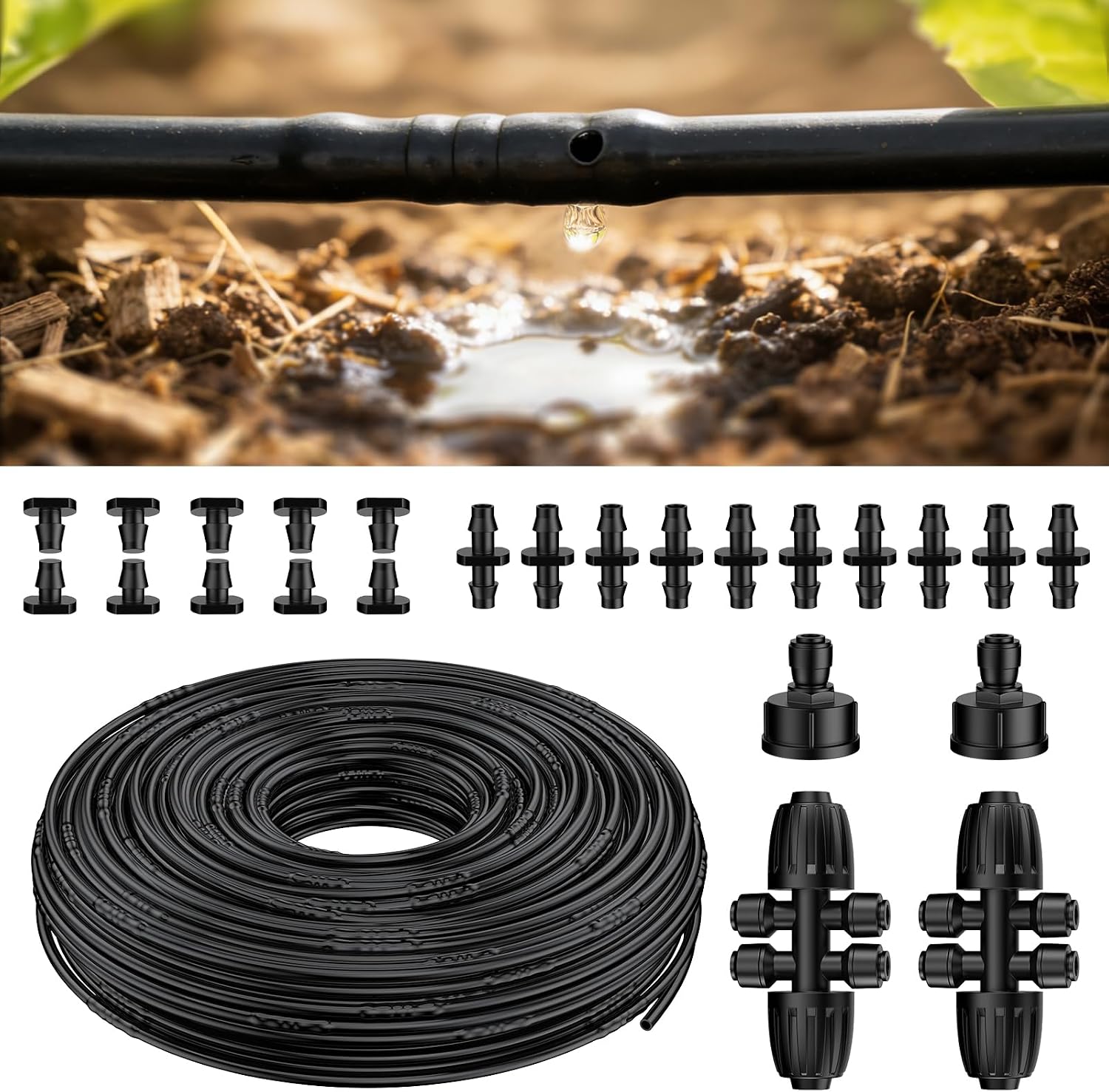 Tropfbewässerungsschlauch – 61 Meter – 6,35 Mm – Schwarz – 24-teilig – Für Bewässerungssysteme