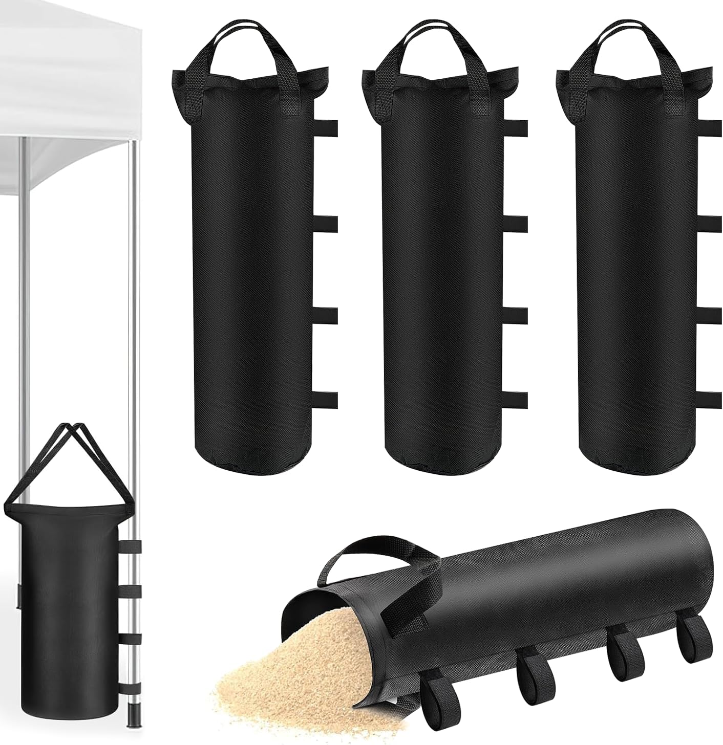 Sandsack-set – 4er-set – 800d Oxford-gewebe – Gurtbefestigung – Garten-/strandpavillon – 50 X 15 Cm, Schwarz