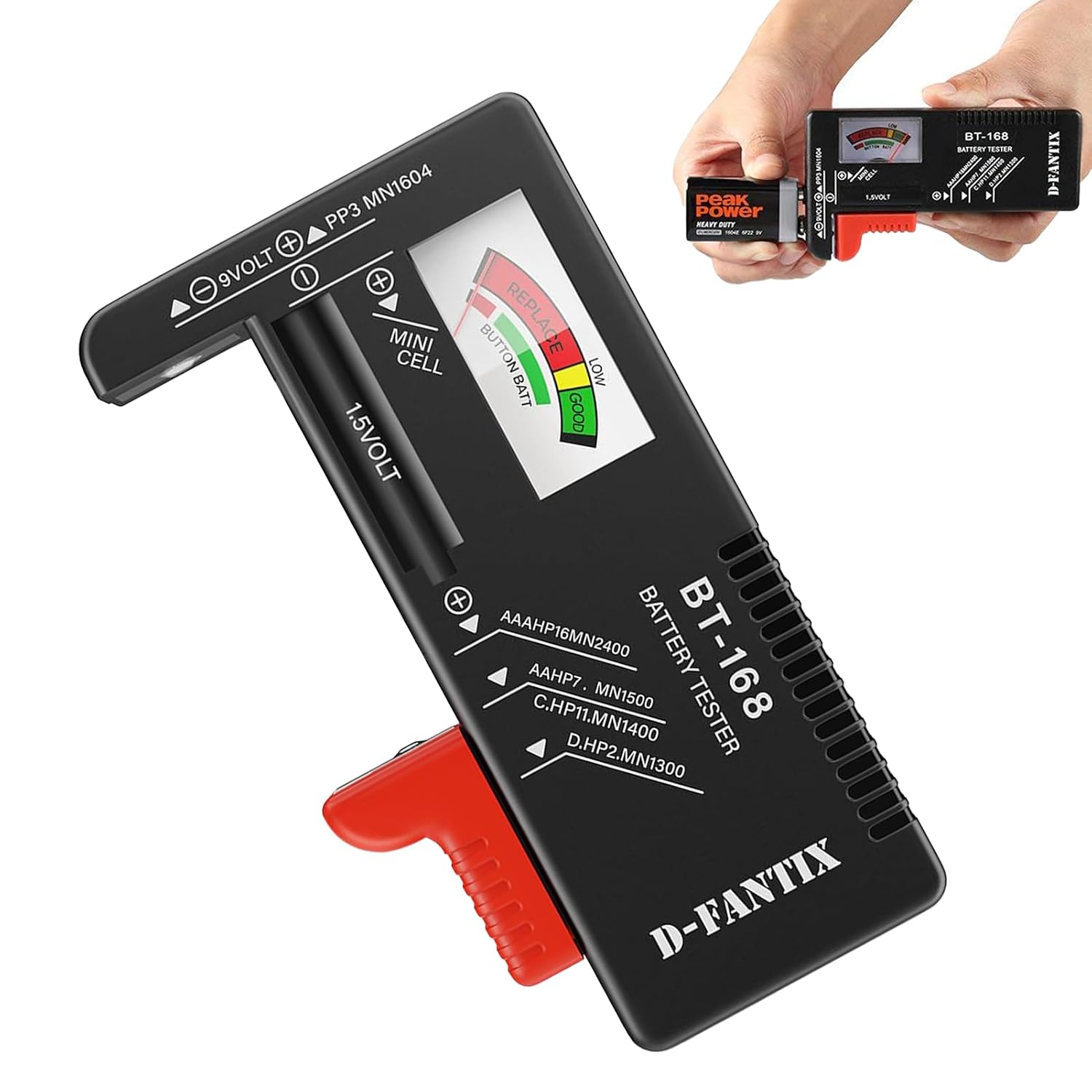 Batterietester – 1 Stück – Abs Und Metall – Erkennt Aa-, Aaa-, Cd- Und 9-v-batterien – Für Den Heimgebrauch – Schwarz